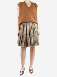 Jil Sander Brown pleated ruffle wool-blend mini skirt - size UK 6