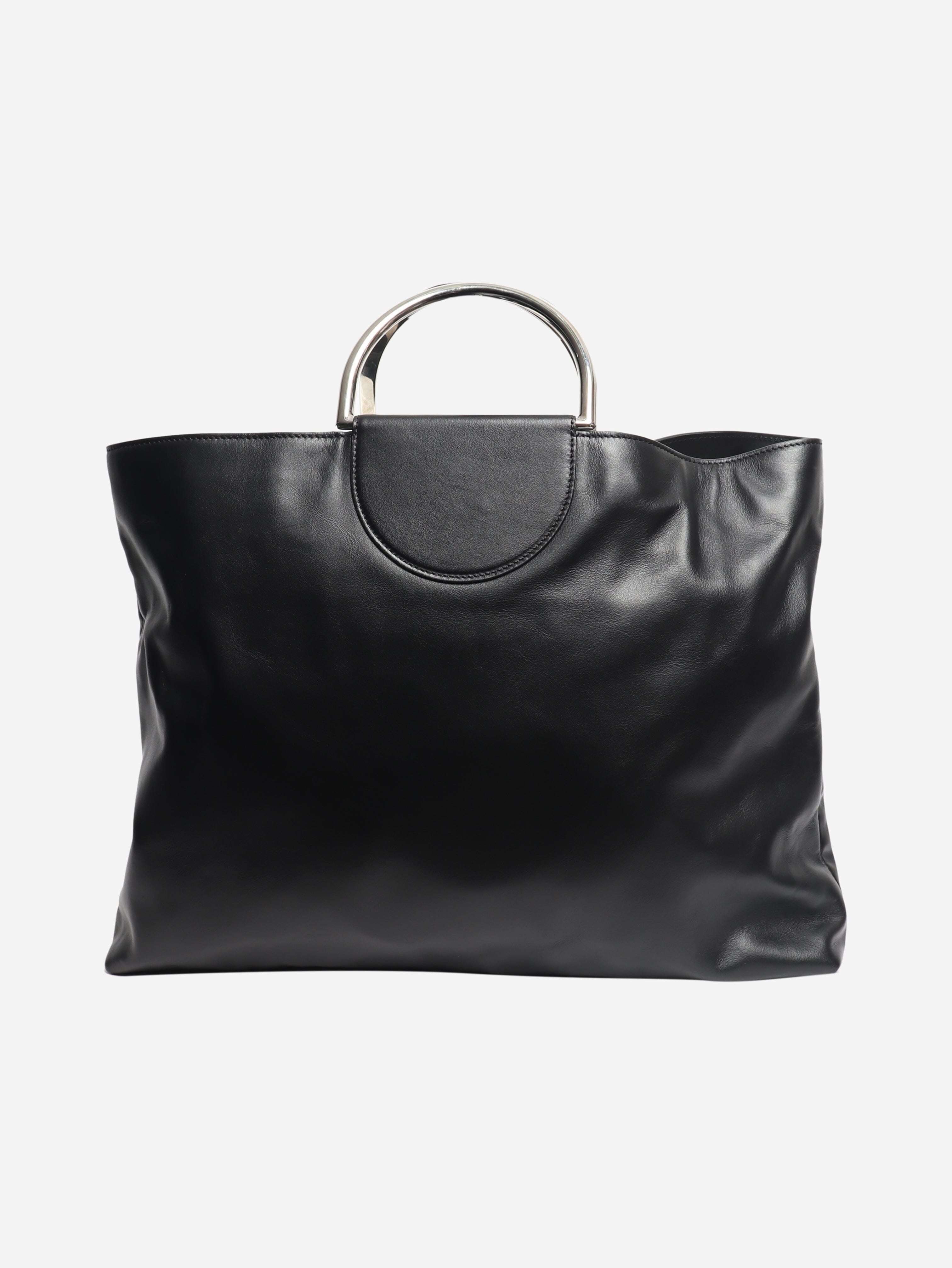 Black ring handle leather tote bag Top Handle Bags Giorgio Armani 