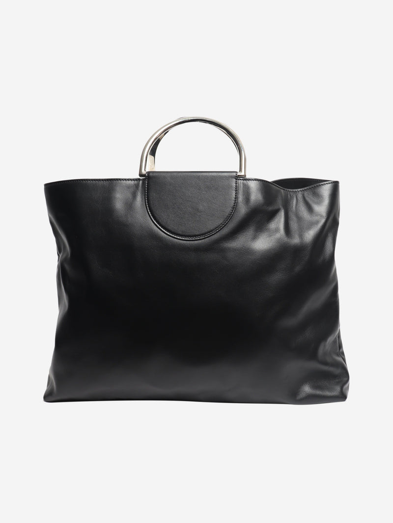 Black ring handle leather tote bag Top Handle Bags Giorgio Armani 