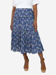 Ulla Johnson Blue floral tiered midi skirt - size UK 14