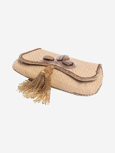 Anya Hindmarch Neutral raffia clutch bag with tassel