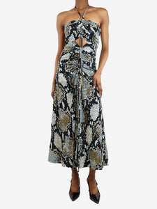 Proenza Schouler Black ruched halterneck snake-print midi dress - size UK 4