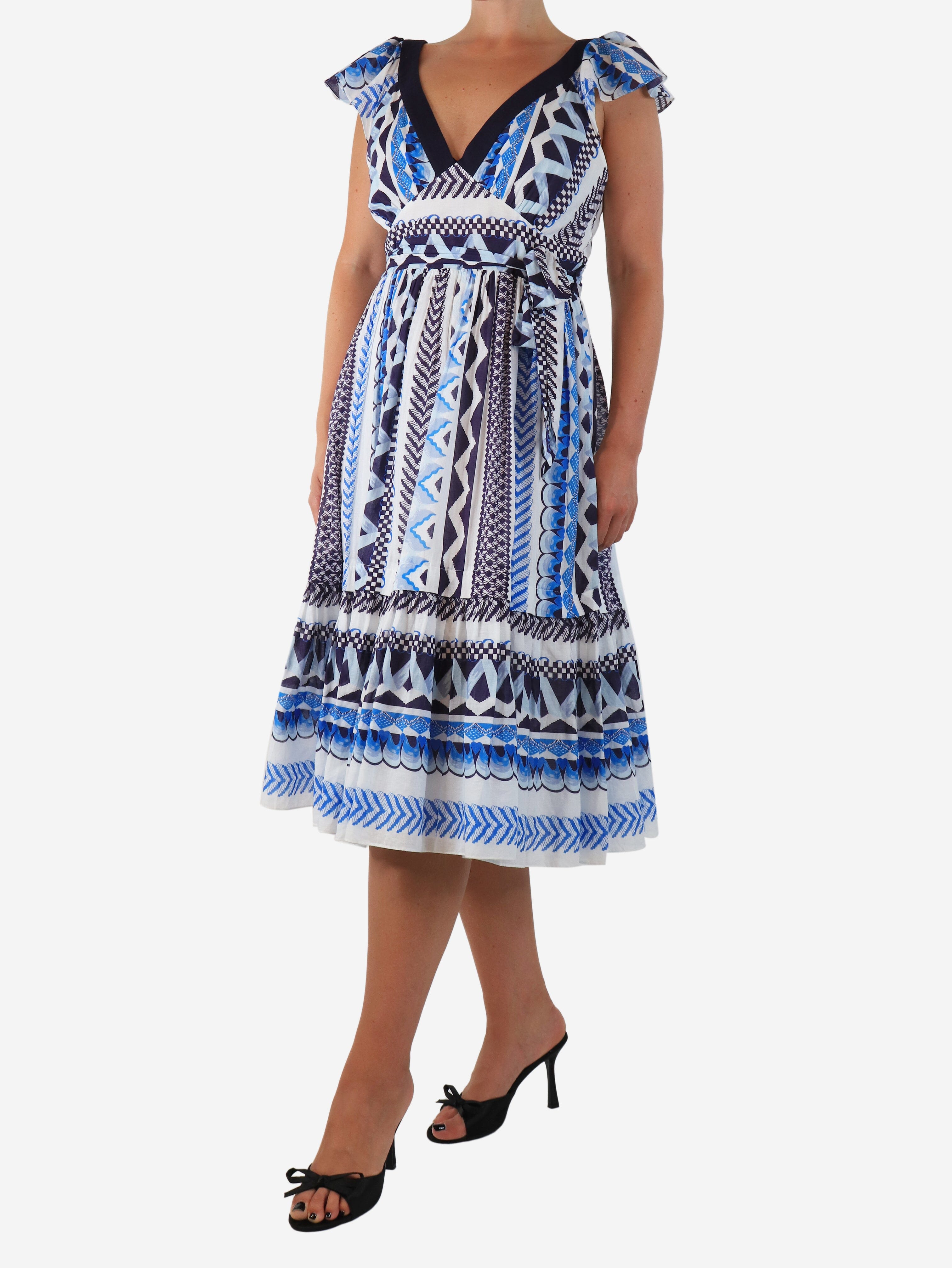 Blue and white cotton printed midi dress - size UK 12 Dresses Temperley 