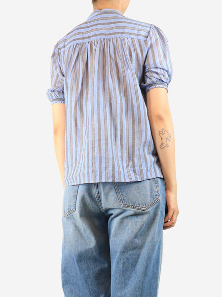Blue striped short sleeve blouse - size UK 10 alternate image