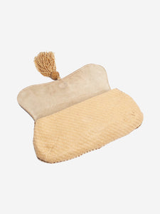 Anya Hindmarch Neutral raffia clutch bag with tassel