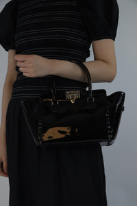 Valentino Black studded patent top handle bags