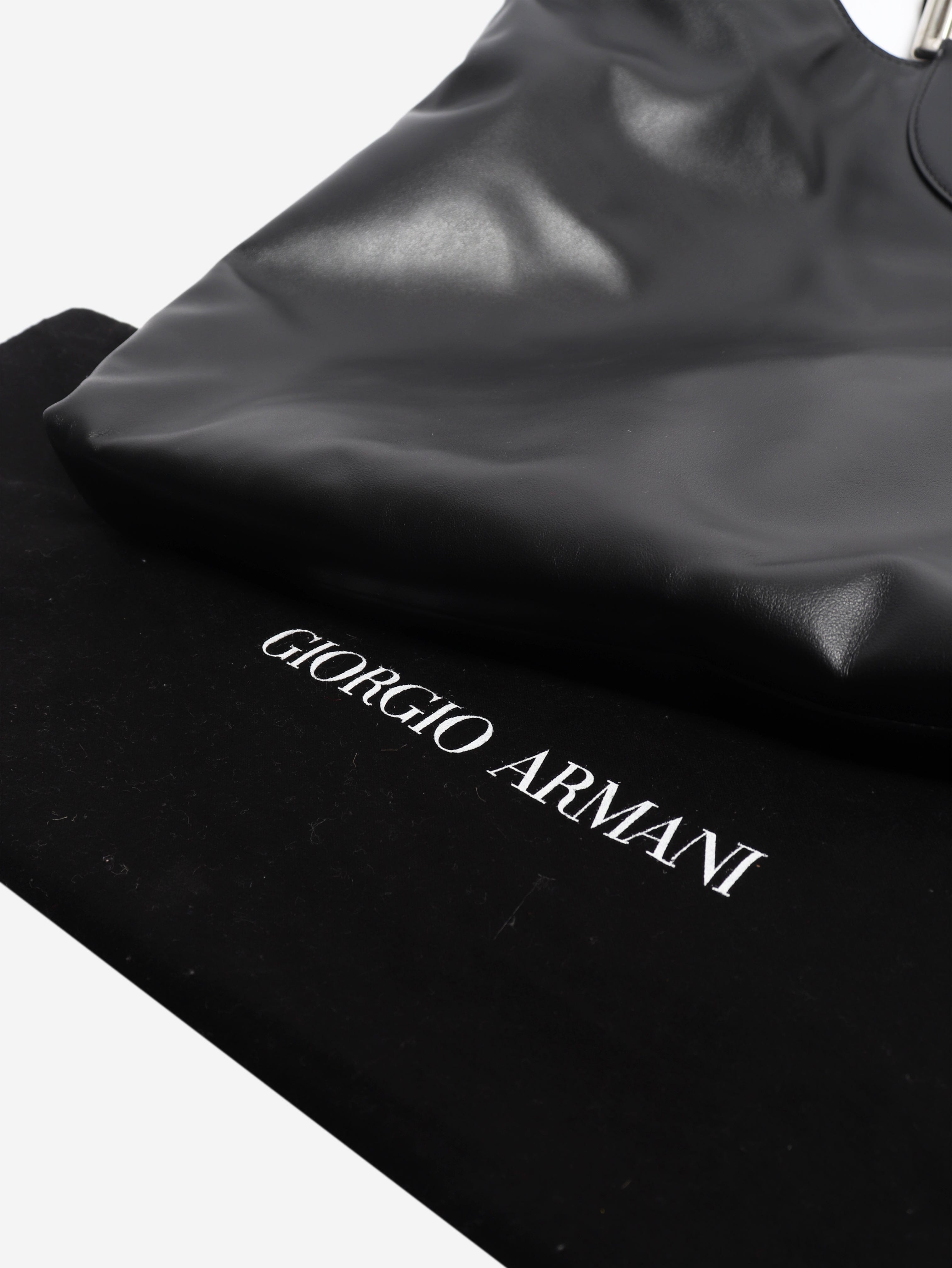 Black ring handle leather tote bag Top Handle Bags Giorgio Armani 