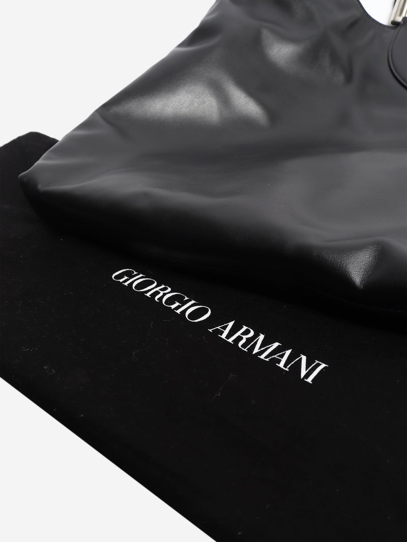 Black ring handle leather tote bag Top Handle Bags Giorgio Armani 