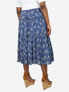 Ulla Johnson Blue floral tiered midi skirt - size UK 14