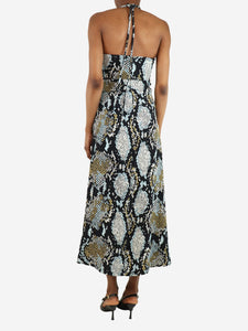 Proenza Schouler Black ruched halterneck snake-print midi dress - size UK 4