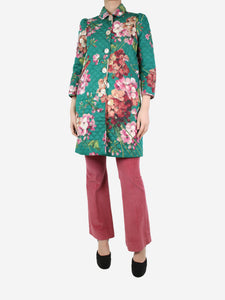 Gucci Green floral quilted coat - size UK 10