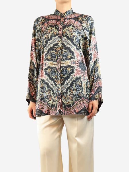 Black silk paisley blouse - size UK 8 product image