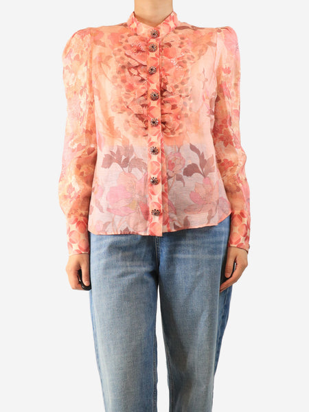 Pink sheer ruffled blouse - size UK 14 product image