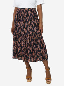 Ulla Johnson Navy blue floral tiered midi skirt - size UK 14