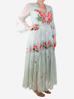 Light teal lace embroidered maxi dress - size UK 14 Dresses Temperley 
