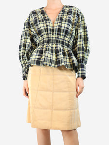 Ganni Black and yellow gingham top - size UK 8