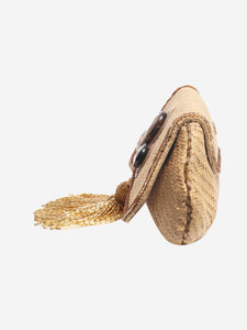 Anya Hindmarch Neutral raffia clutch bag with tassel