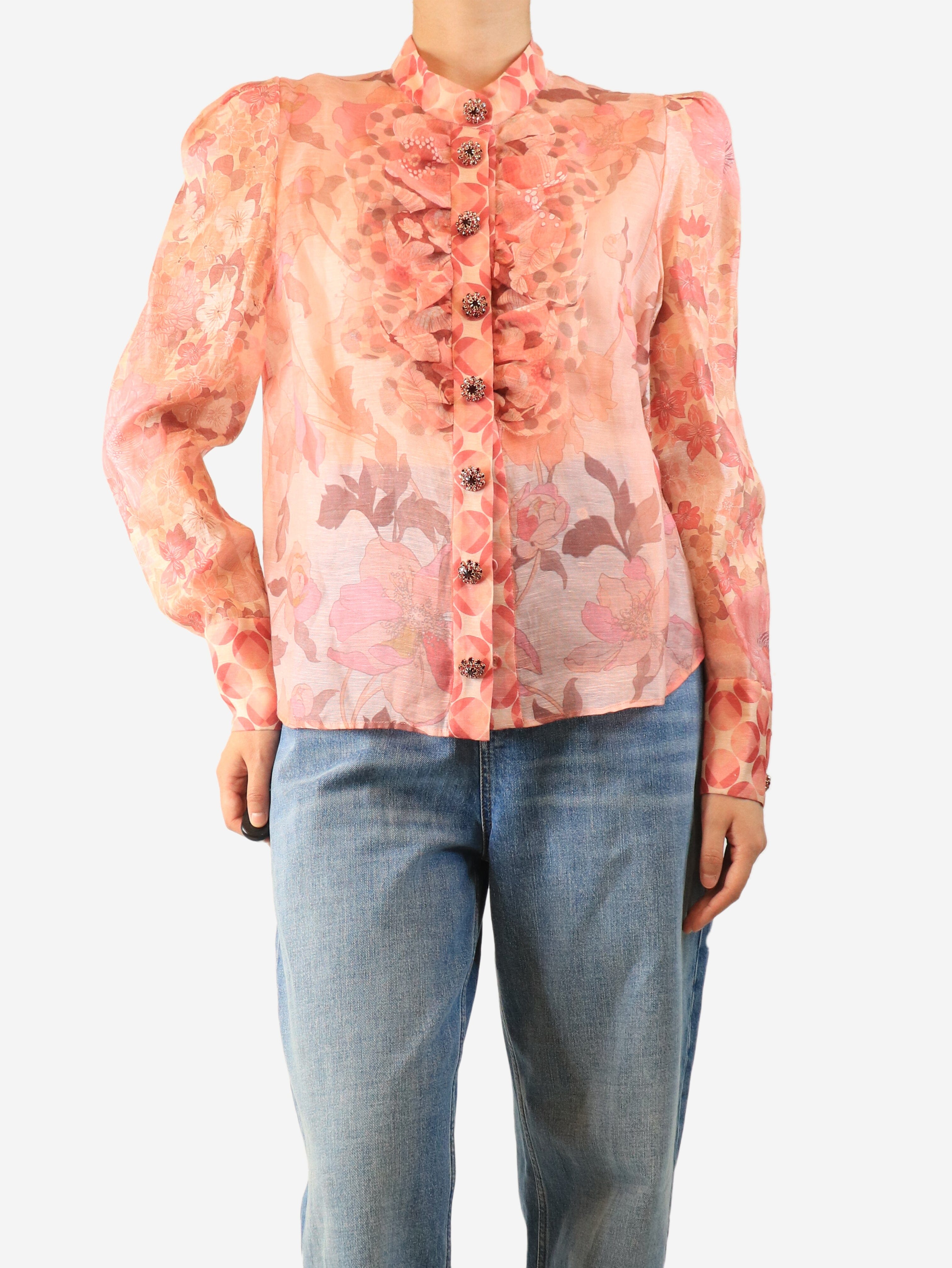 Pink sheer ruffled blouse - size UK 14 Tops Zimmermann 