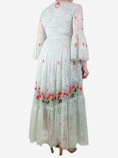 Light teal lace embroidered maxi dress - size UK 14 Dresses Temperley 