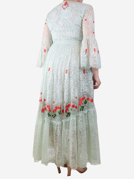 Light teal lace embroidered maxi dress - size UK 14 alternate image