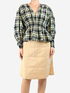Ganni Black and yellow gingham top - size UK 8