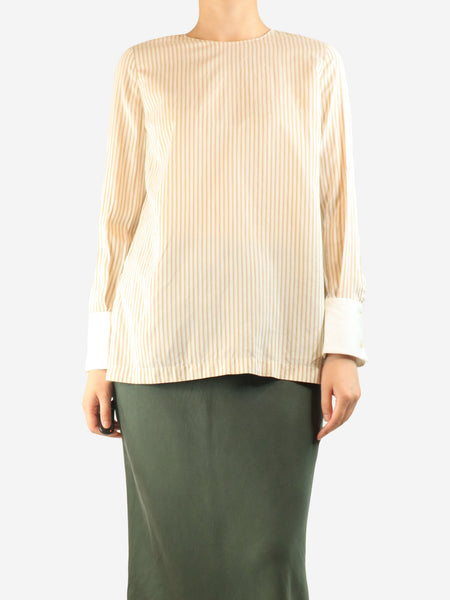 Neutral silk striped blouse - size S product image