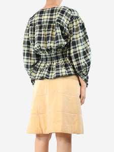 Ganni Black and yellow gingham top - size UK 8