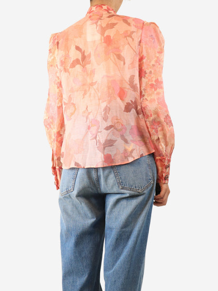 Pink sheer ruffled blouse - size UK 14 alternate image