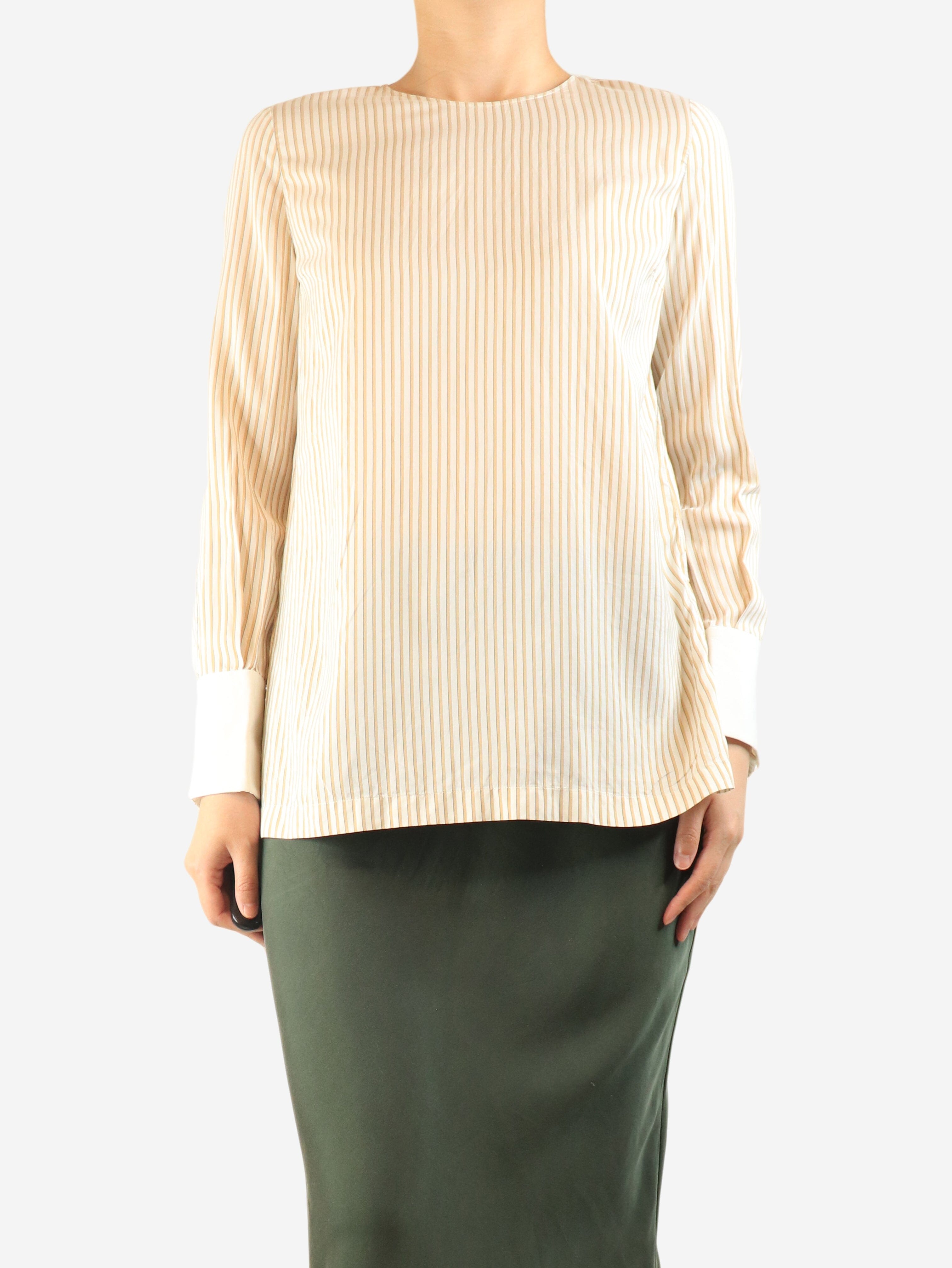 Neutral silk striped blouse - size S Tops Brunello Cucinelli 
