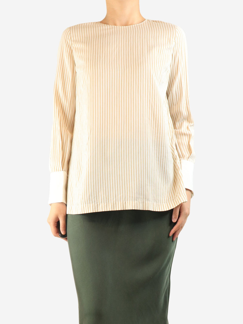 Neutral silk striped blouse - size S Tops Brunello Cucinelli 