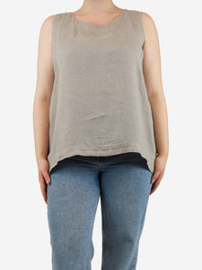 Eskandar Light grey sleeveless linen top - size UK 12
