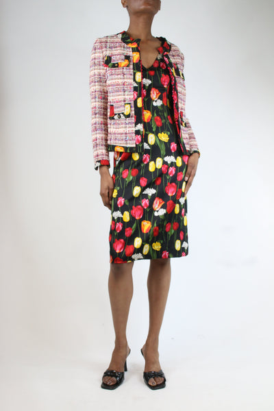 Multi floral-printed dress and tweed jacket set - size UK 10 Sets Dolce & Gabbana 