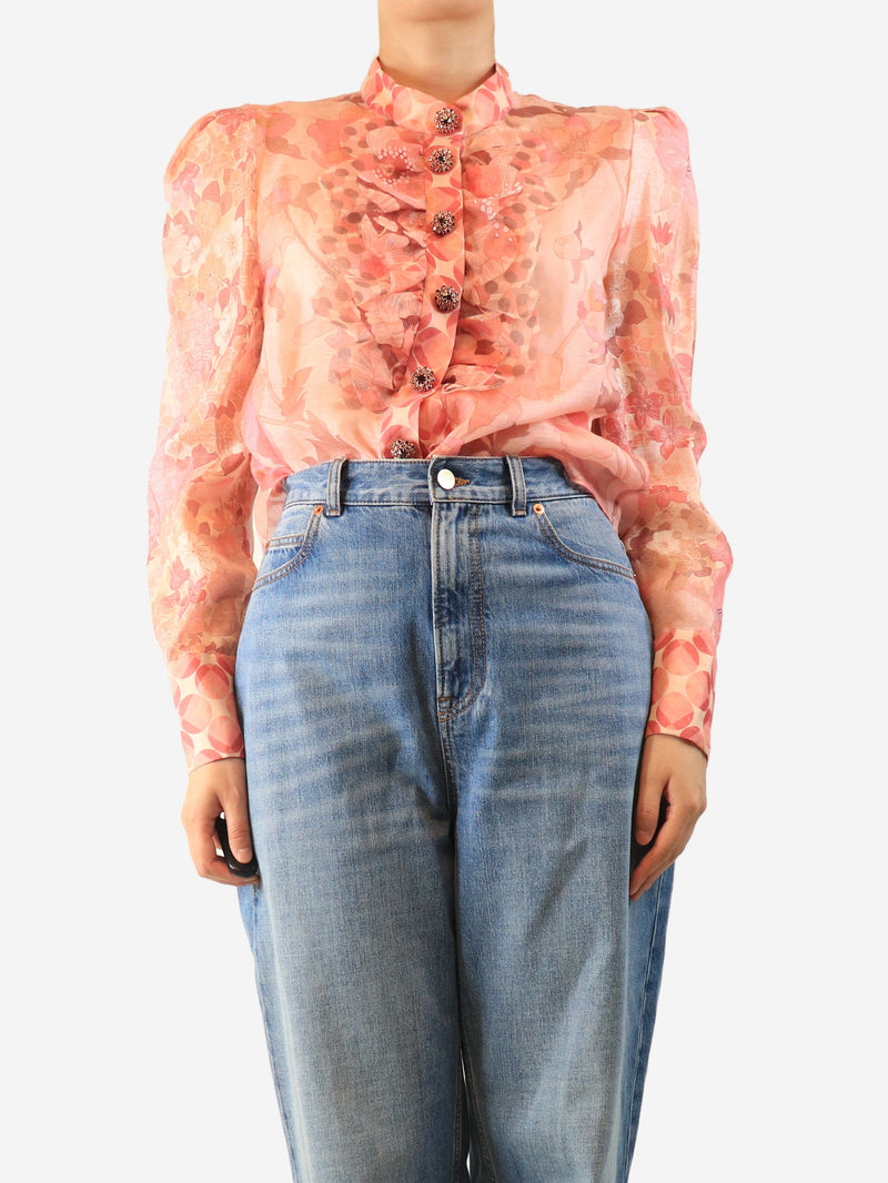 Pink sheer ruffled blouse - size UK 14 Tops Zimmermann 