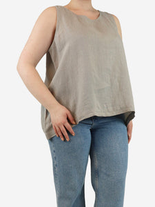 Eskandar Light grey sleeveless linen top - size UK 12