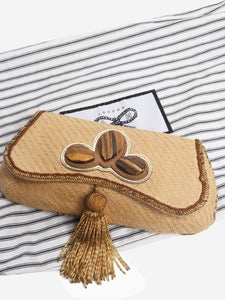 Anya Hindmarch Neutral raffia clutch bag with tassel