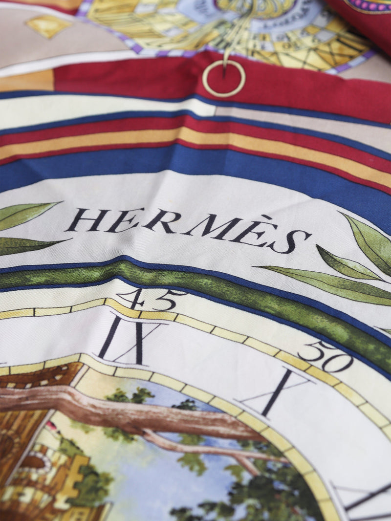 Red and cream Carré 90 Parmi les Fleurs je compte les heures silk scarf Scarves Hermes 