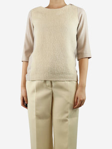 Tsumori Chisato Neutral contrast wool 3/4 sleeve top - size UK 8