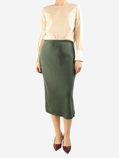 Green silk midi skirt - size M alternate image