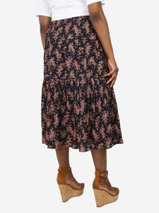 Ulla Johnson Navy blue floral tiered midi skirt - size UK 14