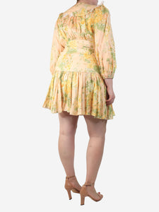 Zimmermann Pink linen floral printed mini dress - size UK 14
