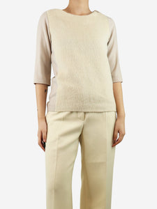 Tsumori Chisato Neutral contrast wool 3/4 sleeve top - size UK 8