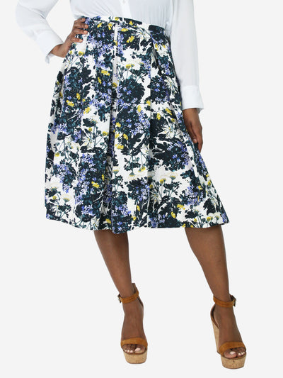 Blue and white floral pleated midi skirt - size UK 14