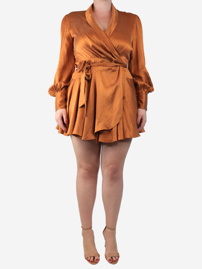 Rust silk wrap mini dress - size UK 12 Dresses Zimmermann 