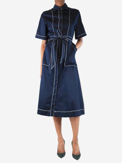 Navy contrast-stitched midi dress - size UK 6 Dresses Burberry 