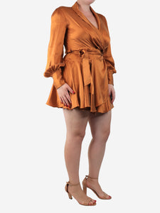 Zimmermann Rust silk wrap mini dress - size UK 12