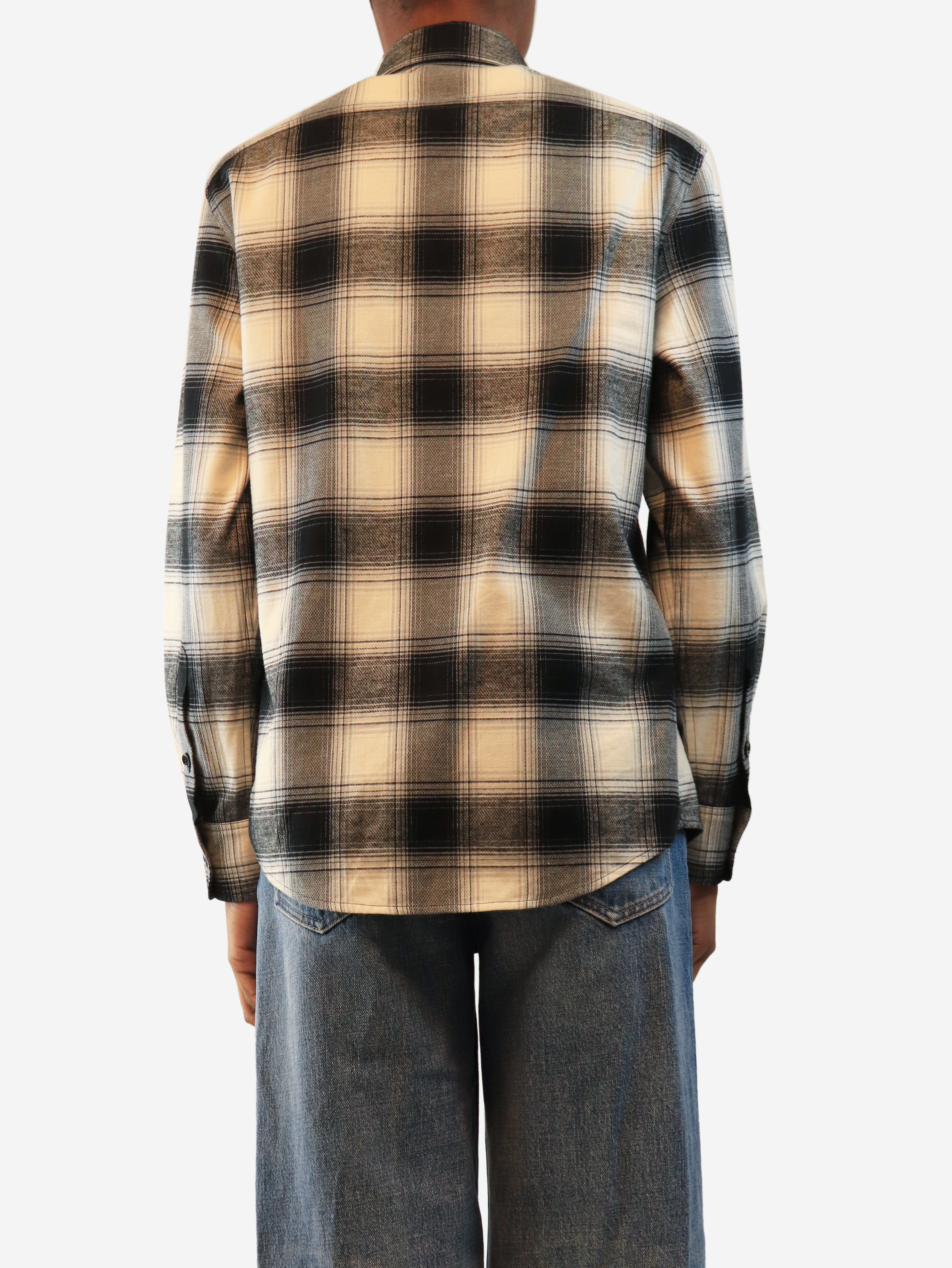Cream and grey embellished plaid button-up shirt - size UK 6