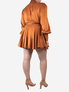 Zimmermann Rust silk wrap mini dress - size UK 12