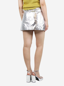 Christian Dior Silver crinkled leather mini skirt - size UK 10