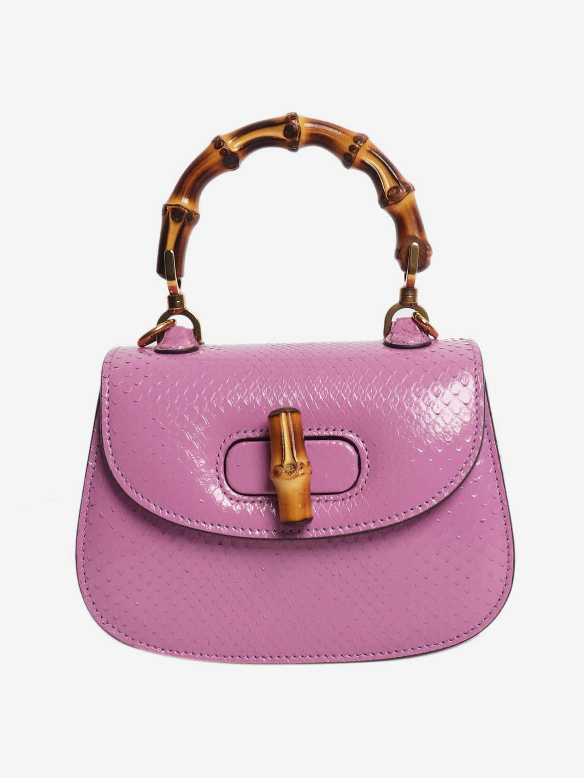 Purple bamboo handle leather bag