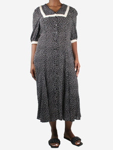 Rixo Black polka-dot collar dress - size UK 12